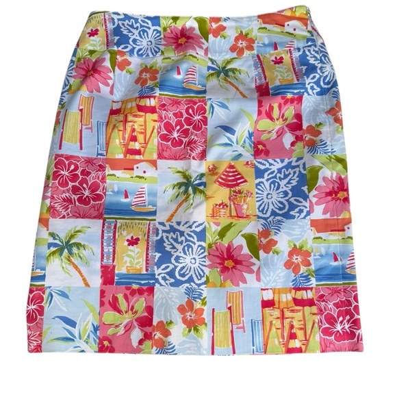 Talbots Patchwork Print Pencil Skirt Beach Tropical Resort Hawaii Size 6 - Picture 2 of 9